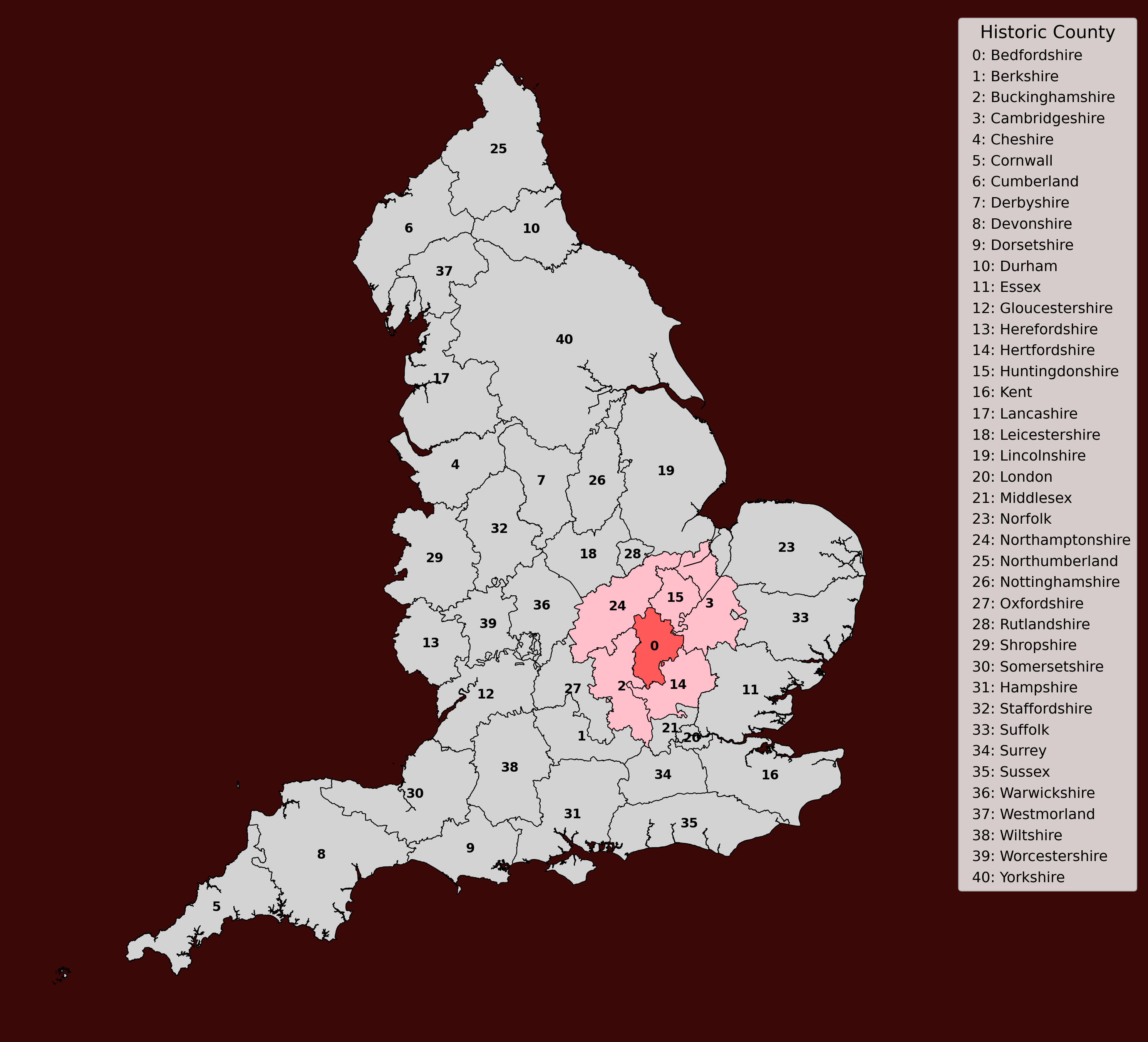 Bedfordshire and surrounding historic counties